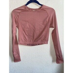 womens crop Long Sleeve Shirt pink athletic gym L Sports Athelisure run MP